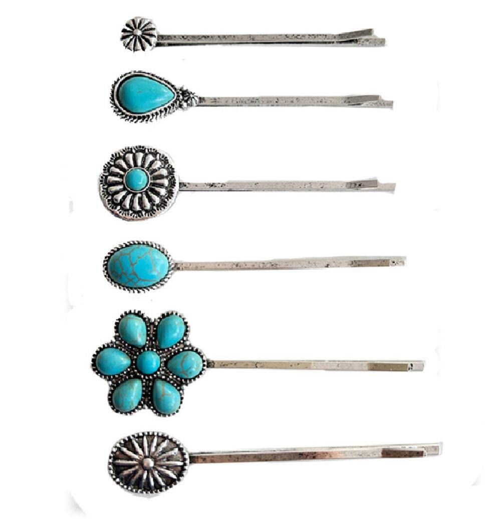 6PCS Decorative Bobby Pin for Women Girls Turquoise Retro Hair Pins Vintage Hair Clips Headwear Styling Tools Hair Accessories for Women