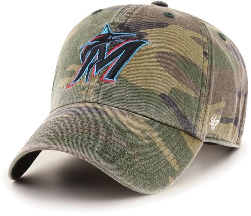 47 MLB Unisex-Adult Camo Clean Up Adjustable Hat Cap One Size (US Alpha One Size Miami Marlins)