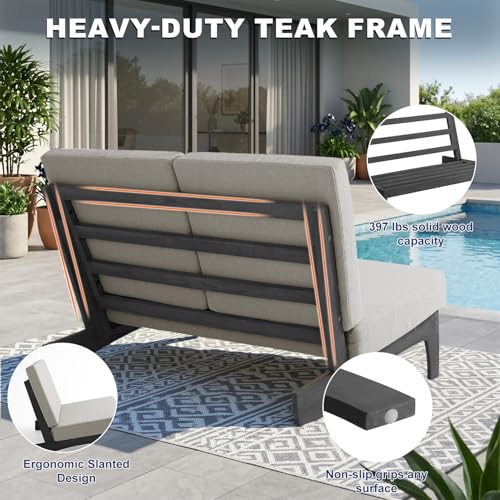 Image of Pia Ricoo 1-Piece Patio Furniture Set, Outdoor Loveseat with 4.5-Inch Thick Cushions, All-Weather Outdoor Sofa for Backyard, Deck, Lawn - Light Camel /Dark (Split Back)