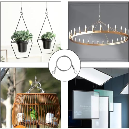Image of 2 PCS Adjustable Picture Hanging Wire with 2 Hooks 2m x 1.5mm Stainless Steel Wire Rope Heavy Duty Mirror Hanging Hardware for Mirror Photo Light Lamp Artwork Billboards