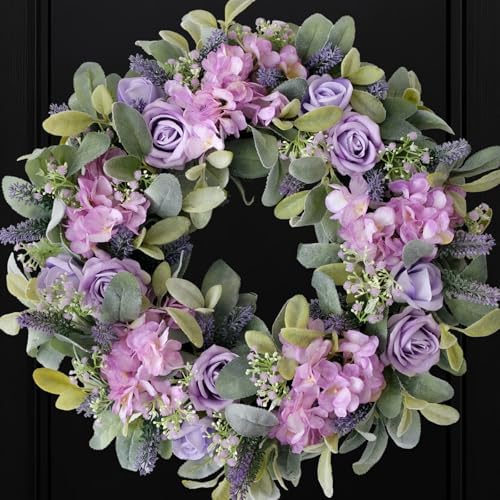 Artificial Spring Wreath for Front Door 22 Inch, Greenery Lamb's ...