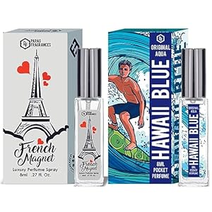 Parag Fragrances Magnet & Hawaii Blue Luxury Perfume Combo (8ml x 2pc) Long Last, Imported, Pocket & Purse Friendly, Reusable Perfume Spray For Men & Women