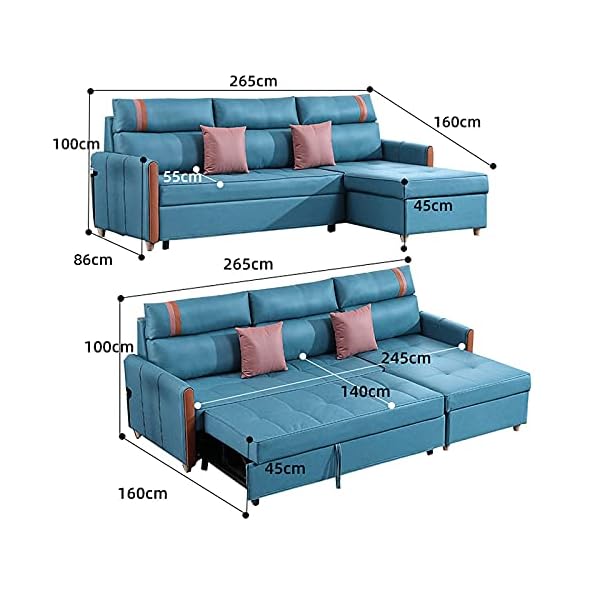 3-Seat Corner Sofa Convertible Bed Pull-Out Futon Couch,Multifunction Foldable Living Room Furniture Sleeper Sofa with Practical Storage Box Function And Solid Wood Sofa Feet, 2.65M,Purple - Image 4