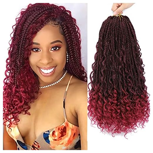 Burgundy Red Goddess Box Braids Crochet Hair For Women 14 Inch 8 Packs Crochet Braids With Curly Ends Pre Looped Boho Box Braids Bohemian Goddess Braids Crochet Hair (14 Inch (Pack Of 8), T1B/BG)