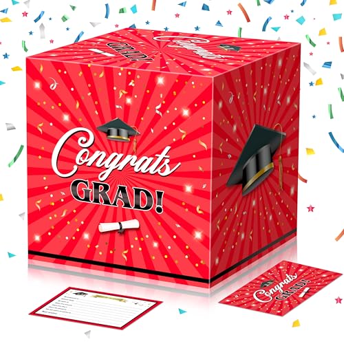 Image of JOYIN 9 inch Graduation Decorations Card Box with 36 PCS Cards (Red), Class of 2026 Congrats Grad Box for Grad Party Decoration, Gift Card Money Box Holder for Graduation Party Favor Gifts Supplies