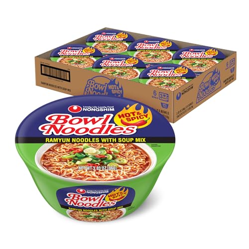 Image of Nongshim Ramen Noodles, Gourmet Instant Ramen bowl, Premium Microwavable Noodle Soup, Hot & Spicy, 3.03 Ounce (Pack of 6)