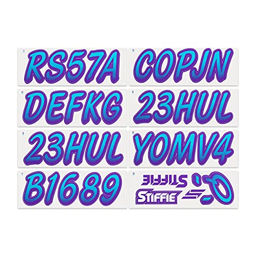 Image of STIFFIE Whipline Sky Blue /Purple 3 inch Boat & PWC Registration Decals • Numbers Letters Stickers