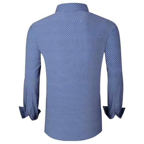 WARHORSEE Mens Casual Button Down Dress Shirts Long Sleeve 4-Way Stretch Collared Printed Business Work Shirt2