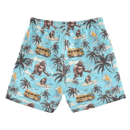 ALAZA Gorilla Ocean Palm Tree Boys Quick Dry Beach Board Shorts Kids Swim Trunks Bathing Suit Swimsuit2