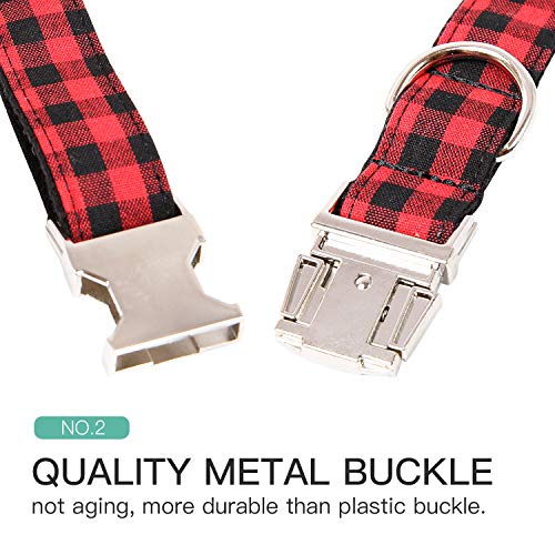 Timos Dog Collar for Small Medium Large Dogs,Adjustable Soft Puppy Collars with Metal Buckle,Black Red Plaid,S Length 9… - Image 4