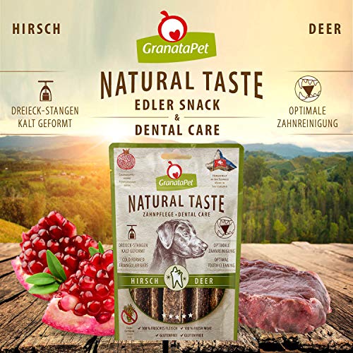 GranataPet Natural Taste Edler Snack Hirsch Zahnpflege, Hundeleckerli ohne Getreide & ohne Zuckerzusätze, Belohnung für zwischendurch, schmackhafter Hundesnack, 70 g