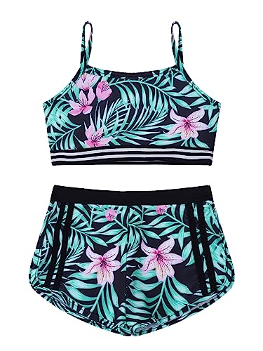 Kids Girls Camo Print Sport Outfits Tankini Camisole Sports Bra Top and Booty Shorts Set Workout Tracksuit Swimsuit3