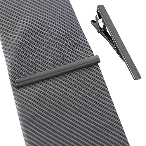 Roctee 2pcs Black Tie Bar Clip 2.4 Inch, Men’s Tie Tacks Pins Tie Clips Necktie Bar Pinch Clip Set for Regular Normal Size Ties for Men Tie Set Accessories Jewelry Fashion Designs4