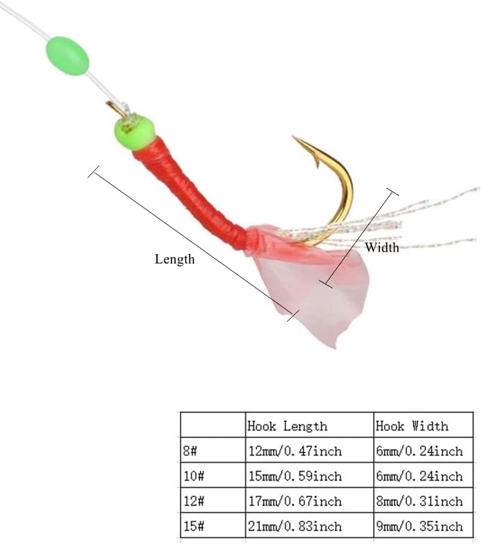 Miniatura 2 de Conskyee Sabiki Rigs - Aparejos de agua salada, 10 anzuelos de pesca de surf, señuelo luminoso con piel de pez, señuelo de camarones y plumas,