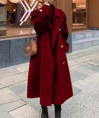 SOMTHRON Women's Winter Trench Coat Wool Blend Double Breasted Notched Lapel Long Sleeve Jacket Pea Coat Overcoat4