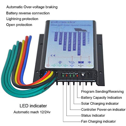 Pikasola Hybrid Wind Controller and Solar Controller for 12V/24V Battery Auto, 30A Hybrid Charge Controller for Off Grid Max 800W Wind Turbine Charge and 1000W Solar Panel with MCT Charging Function. - Thumbnail 3