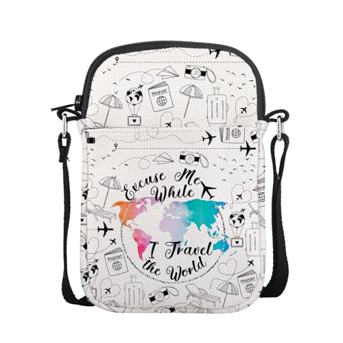 CMNIM Travel Lover Wanderlust Gifts Excuse Me While I Travel The World Map Mini Crossbody Bag Traveller Gifts Airplane Bag