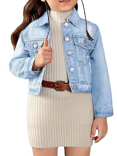 Image of WDIRARA Toddler Girl's Collared Long Sleeve Button Front Ripped Denim Shirt Jacket