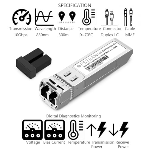 Image of 10GBase-SR SFP+ LC Transceiver 10Gbe SFP+ Multi Mode 850nm MMF 300m DDM Module for Dell 407-10356 407-BBOU 331-5311 and Dell Force10 GP-10GSFP-1S