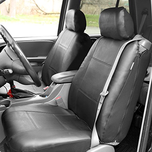 Image of FH Group PU309GRAYBLACK102 Gray /Black Front PU Leather Seat Cover, Set of 2 (Built in Seat Belt Compatible Airbag Ready)