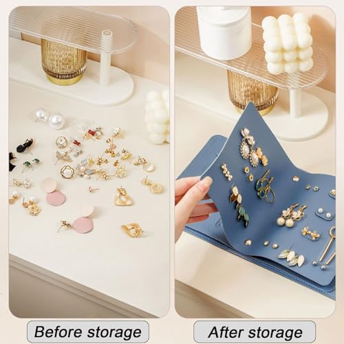 Image of LAKE OF FIRE Earring Holder Organizer with Foldable Book Design Earring Book Organizer, Portable Pu Leather Travel Earring Case (Blue)