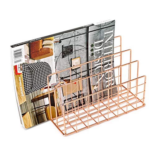 Delifox Mail Sorter - Letter Organizer Metal Desktop File Rack Postcard Holder for Home and Office, Rose Gold - Thumbnail 7