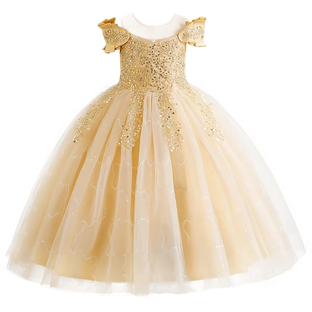 FStory&Winyee Mädchen Sommerkleidung Langes Kostüm Kinder Tüllkleid mit perlen Baby Partykleidung für Abend Hochzeit Blumenmädchen Geschenk Geburtstag Weihnachten