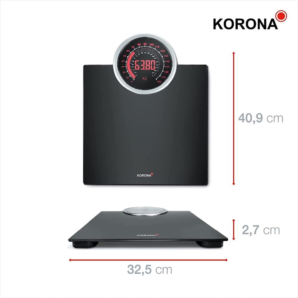 Korona 73250 Personenwaage CORA mit XXL-Display und Vollsichtskala | 26 mm Ziffernhöhe | Tragkraft 180 kg, Einteilung 100 g | Inkl. Batterien