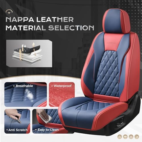 Image of Coverado Seat Covers, Waterproof Car Seat Cover, Faux Leather Seat Covers for Cars, Universal Seat Covers Full Set, Carseat Cover Car Seat Protector Car Seat Cushion Fit for Most Cars - Red&Blue