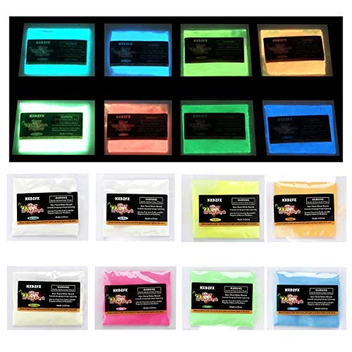 HXDZFX Glow in The Dark Pigment Powder UV Powder Safe Non-Toxic for Slime,Nails,Epoxy Resin,Acrylic Paint,Halloween,Fine Art and DIY Crafts (8 Color 0.53oz Each)