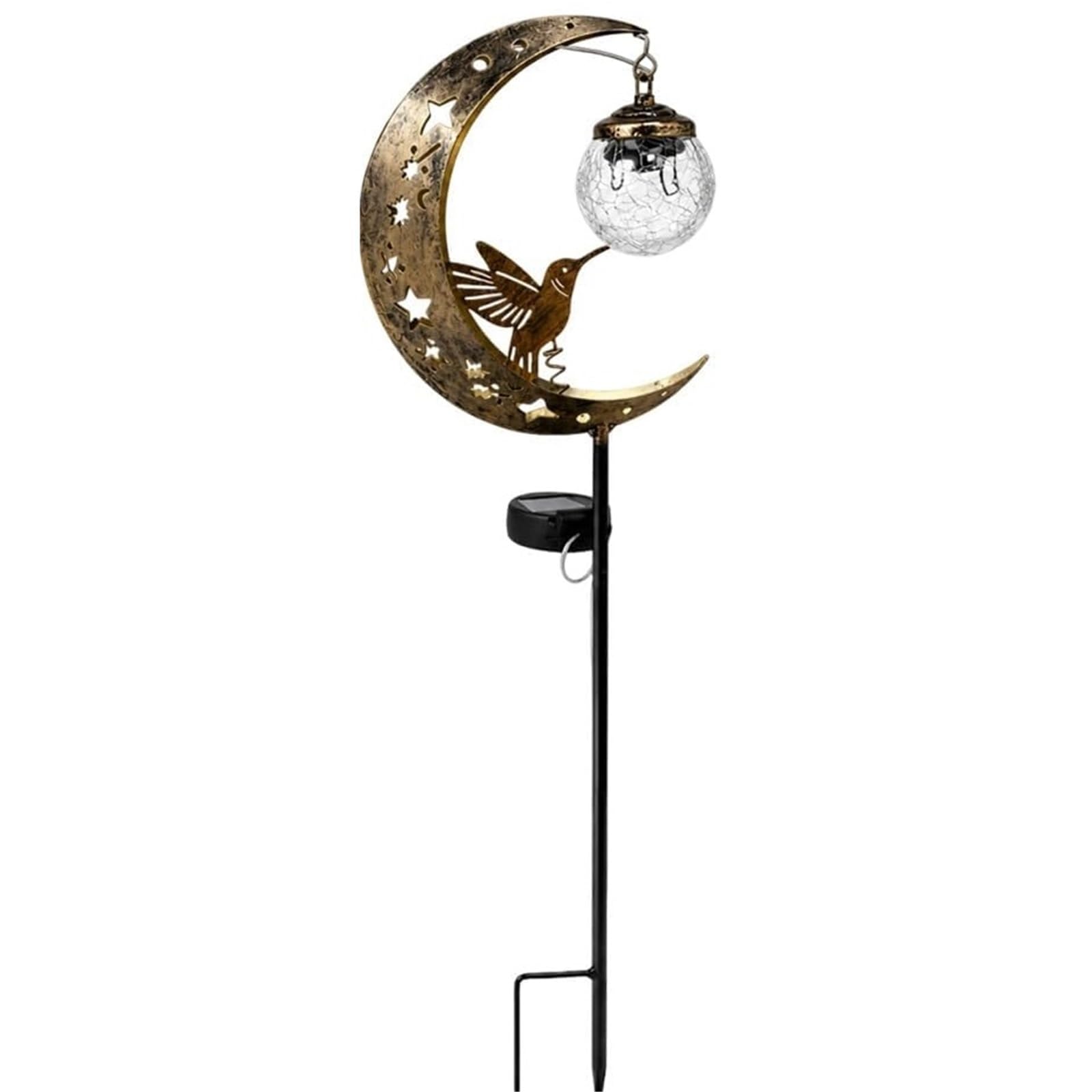 Anqkyo One Color Hummingbird Moon Solar Garden Stake Light Hummingbird Moon Solar Garden Stake Light, Waterproof Half Led Pathway Decor, Crackle Hanging Glass Globe Ball Metal Crescent