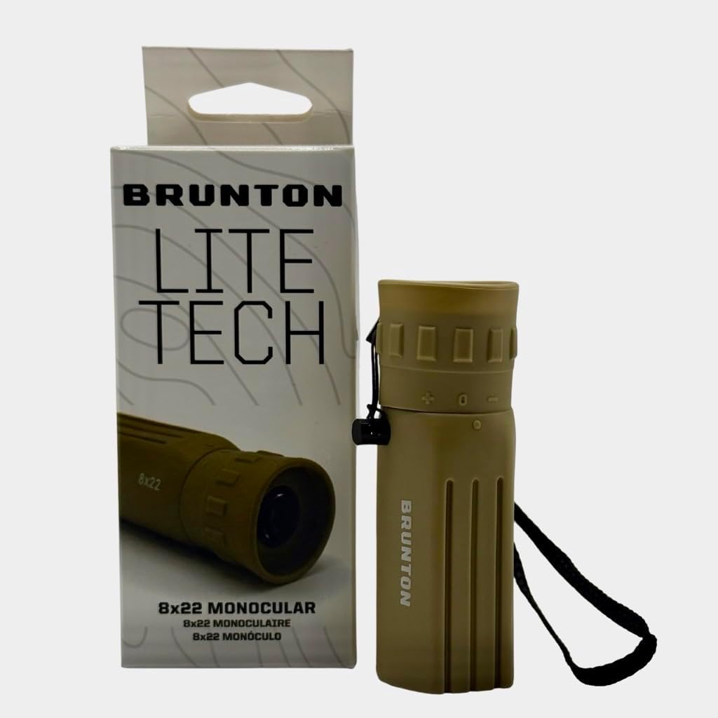 Brunton LITE TECH 8x22 Monocular, Coyote Tan, BaK-4 Prism Glass, Multi-Coated Rubber Armor, Compact Design with Wrist Lanyard