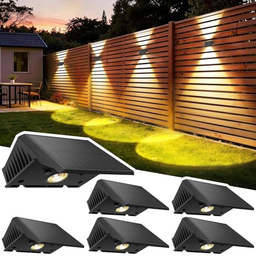 Delaiglow Lampada Solare da Esterno Up & Down Set da 6 Luci Solari da Esterno Bianco Caldo 3000K Faretti Solari a LED da Esterno 1000 mAh Applique Impermeabile IP67 Per Parete Giardino Terrazzo