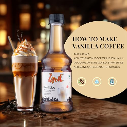 Image of Zone Vanilla & Hazelnut Flavoured Syrup Combo | 300 ml x 2 Bottles | Cafe Style Coffee Syrup for Latte, Cappuccino, Cold Coffee, Milkshakes & Desserts