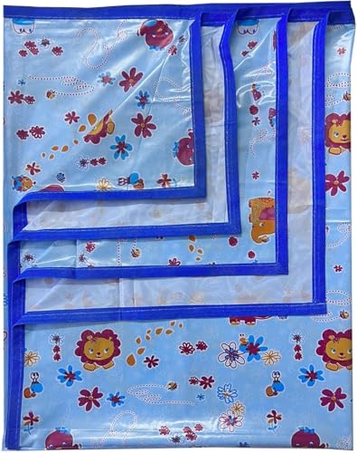 Image of Waterproof PVC Plastic Mattress Protector Double Bed Flat Bedsheet with Elastic for Babies Girls & Boys (Blue Hippo)