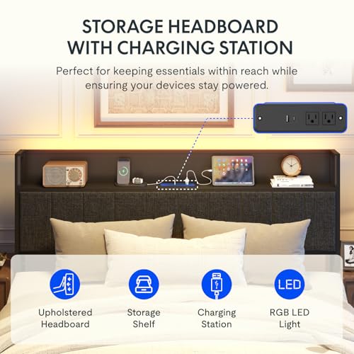 Image of FLEXISPOT Adjustable Bed Base with Storage Headboard & Charging Station