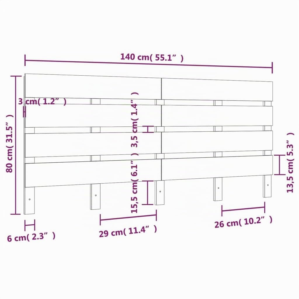vidaXL Tête de Lit Meuble de Chambre à Coucher Accessoire de Lit Double Tête de Cadre de Lit Intérieur Blanc 140x3x80 cm Bois Massif de Pin