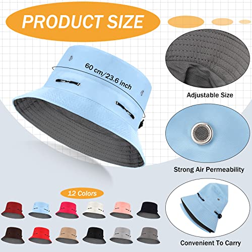 Image of Didaey 12 Pcs Bucket Hat Summer Adjustable UV Protection Hat Bulk Wide Brim with Strings for Beach Camping Hiking