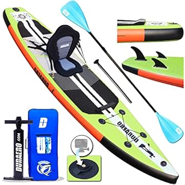 Tavole gonfiabili da stand up paddle, 330 x 76 x 15 cm, fino a 150 kg, cuscino integrato a 3 pinne, supporto per fotocamera, doppia pagaia regolabile, accessori completi, Verde
