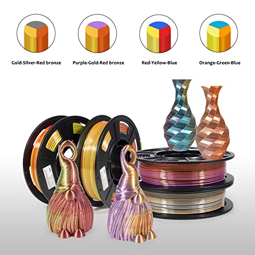 Image of iSANMATE 3D Printer Filament, Tri-Color PLA Filament 1.75mm Bundle, Color Changing PLA Rainbow Filament, Coextrusion Silk PLA + /- 0.03 mm, 250g x 4 Spool