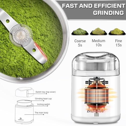 Electric Herb Grinder 200w Spice Grinder Compact Size, Easy On/Off, Fast Grinding for Flower Buds Dry Spices Herbs, with Pollen Catcher and Cleaning Brush 1.7oz Capacity (White)