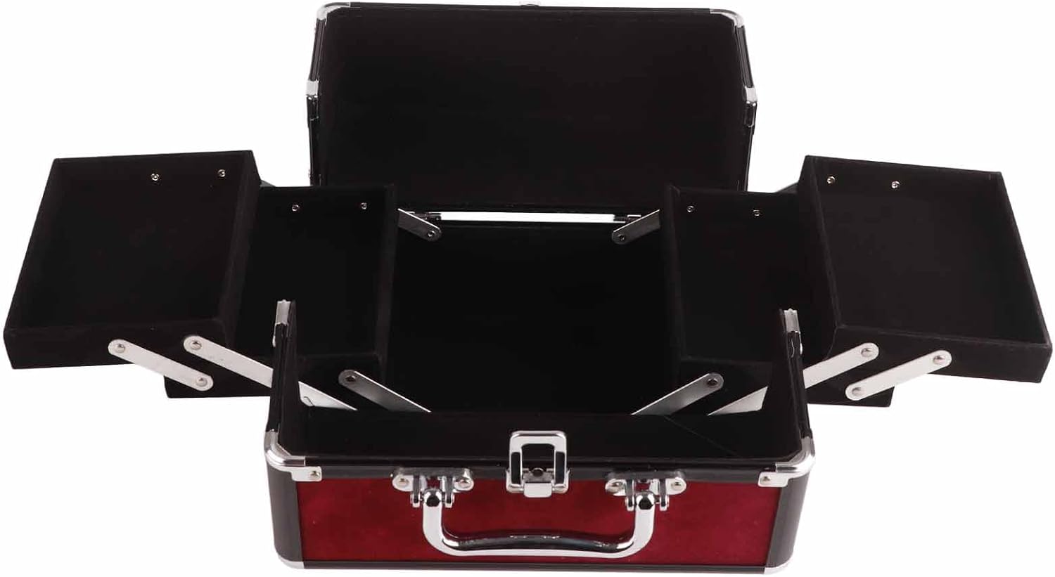 Makeup Train Case: 3-Tier Lockable Large Capacity 25x17x17cm | Lockable privacy design, aluminum frame ABS, wipe-clean stainproof lining, portable buckle handle, fits home salon travel