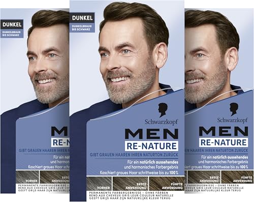 Men Perfect Re-Nature Männer Dunkelbraun bis Schwarz (3x 145 ml) Re-Pigmentierungs-Creme stellt ohne Haare färben die Naturhaarfarbe wieder her und kaschiert schonend graue Haare