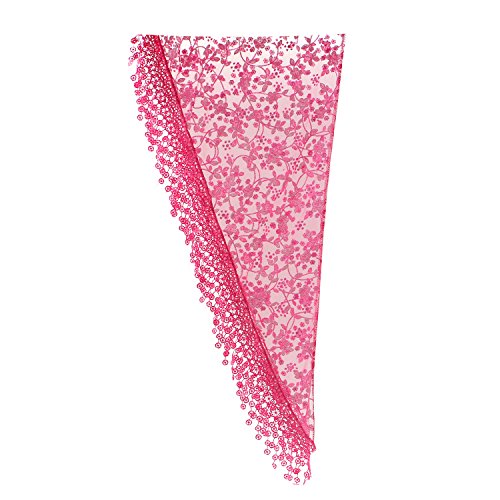 Gilroy Women Hollow Tassel Lace Floral Knit Triangle Mantilla Scarf Shawl - Rose-Red