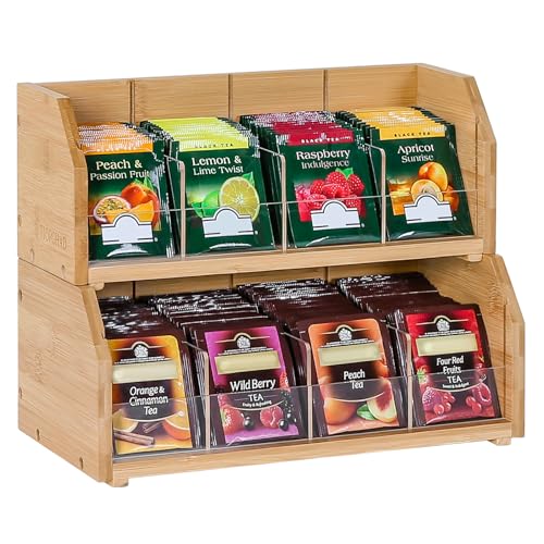 TIOPGHAD 2-Layer Stackable Bamboo Tea Bag Organizer Storage Holder, Natural