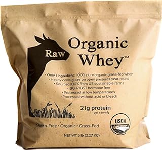 Raw Organic Whey 5LB - USDA Certified Organic Whey Protein Powder, Happy Healthy Cows, COLD PROCESSED Undenatured 100% Grass Fed + NON-GMO + rBGH Free + Gluten Free, Unflavored, Unsweetened(5 LB BULK)