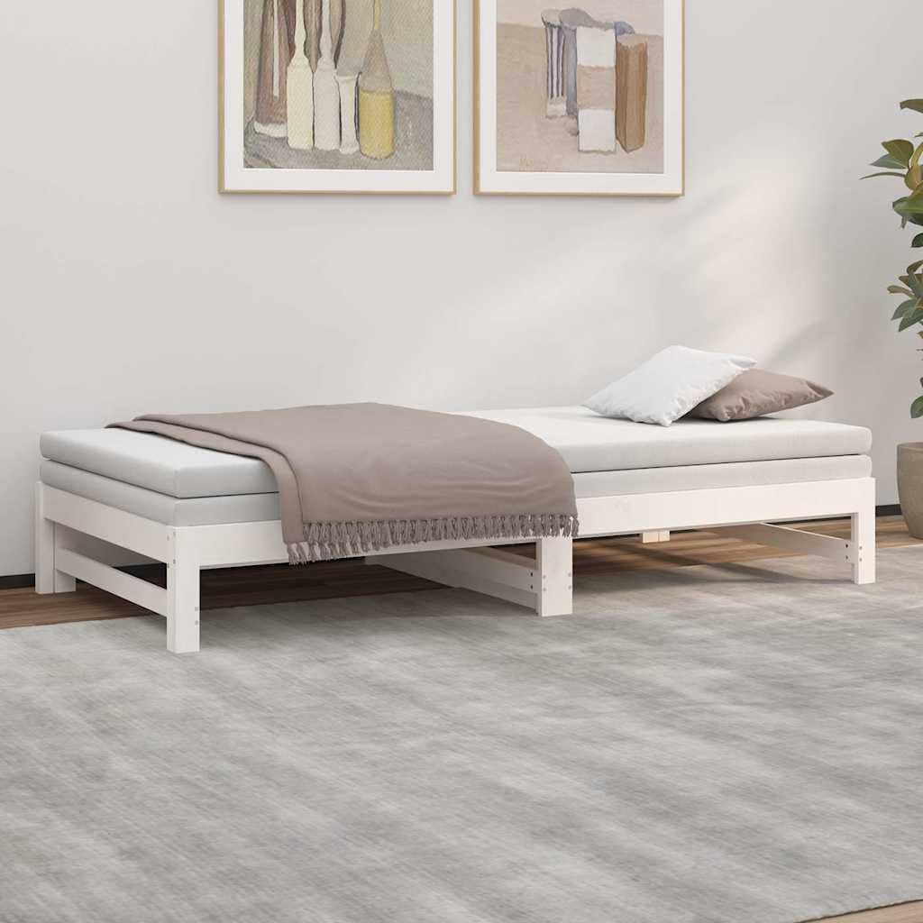 Letto da giorno estensibile bianco, in legno di pino massiccio, 2 x 100 x 200 cm, con rete a doghe, letto matrimoniale, letto per gli ospiti, divano letto, cameretta dei bambini, salvaspazio
