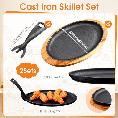 Foldtier FOLDTIER-PIZZA PANS-GOO0754 2 Sets Cast Iron Skillet Set 10.63'' X 6.89'' Fajita Plate Sizzling Pan thumb #1