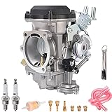 CV40 Carburetor for Harley Davidson HD Sportster XL883 XL1200/ Softail/Touring/Dyna & FXR/Road King Carb 27421-99 27490-04 27465-04 (with Fuel Filter + 2 Spark Plugs + Brush Set + Jets)