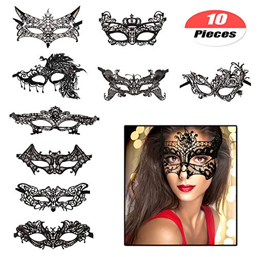 YuChiSX 10 Pcs Masques Dentelle Noir, Kit Masques Vénitiens Sexy Masque Dentelle Femme Homme Déguisement pour Soirée Bal Mascarade Halloween Partie Fêtes Déguisées Noir Masque Lace